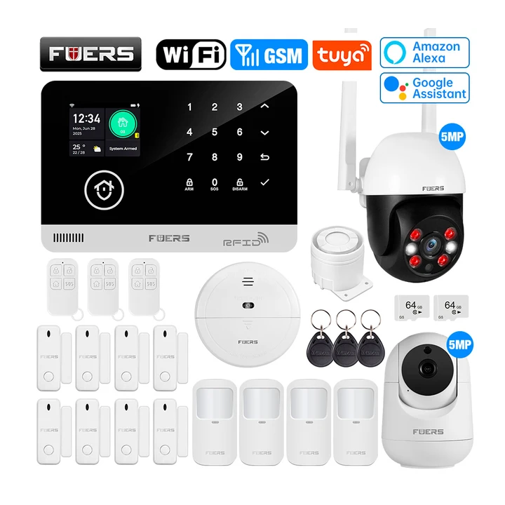 Беспроводная Система Сигнализации FUERS Tuya Smart WiFi GSM Для Дома, 433 МГц, С Датчиками Двери И Движения, Защита От Кражи
