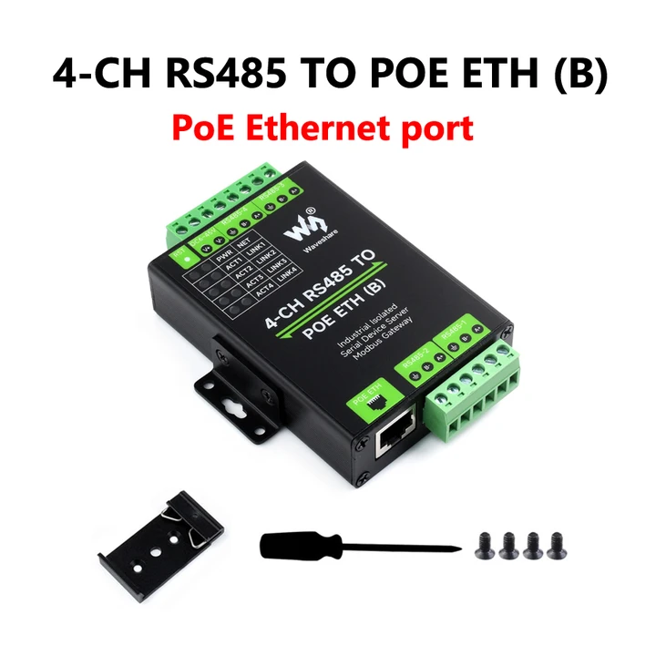 Промышленный изолированный 4-канальный преобразователь RS485 TO POE ETH (B) RJ45 UART для Modbus