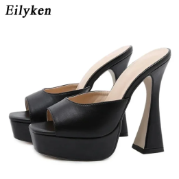 Женские тапочки Eilyken с высоким каблуком, цвет белый/черный/коричневый, размер 35-40