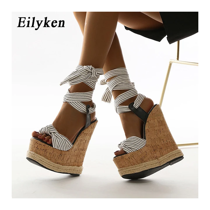 Женские босоножки на танкетке Eilyken, белый/черный/бежевый, 35-40