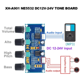 XH-A901 NE5532 Tone плата предусилителя Pre-amp с регулировкой громкости высоких басов, предусилитель, регулятор тона для платы