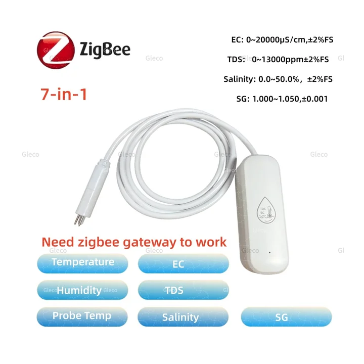 Датчик Температуры И Влажности Zigbee С Опциональным Датчиком TDS/EC Для Измерения Солености И Плотности Воды