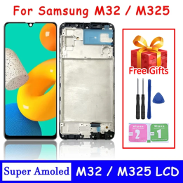 6,4-дюймовый Super AMOLED-экран для Samsung M32 M325F M325F/DS, сенсорный ЖК-дисплей в сборе, дисплей M325 с заменой рамки