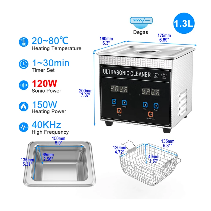 Ультразвуковой очиститель 1.3 л 60 Вт 110V/220V