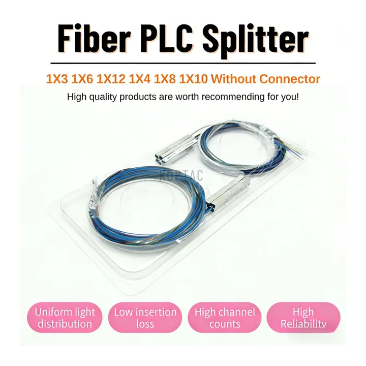 PLC-сплиттеры 1x3, 1x4, 1x6, 1x8, 1x10, 1x12  белого цвета 0,9 мм без коннекторов