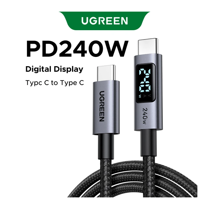 UGREEN USB-C кабель 240 Вт с цифровым дисплеем PD3.1 Type-C шнур для ноутбука MacBook iPhone 17 Samsung S25 Xiaomi зарядное уст