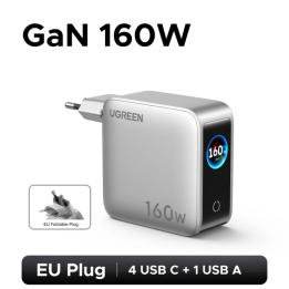 Зарядное устройство UGREEN 160W GaN с интеллектуальным дисплеем, AVS PD 3.1 140W, QC4.0 для MacBook Pro, ноутбуков, iPhone 17, 
