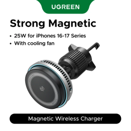 Беспроводное магнитное автомобильное зарядное устройство UGREEN MagFlow Pro Qi2.2 25W с охлаждающим вентилятором для iPhone 16/