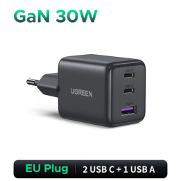 Зарядное устройство UGREEN 30 Вт GaN, 3 порта, PD 3,0, USB C, зарядное устройство для iPhone 17 16 15 Pro, Samsung S25, Xiaomi,