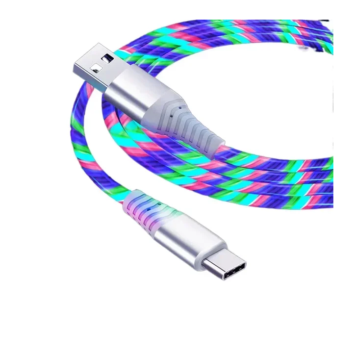 Светящийся кабель USB Type C, шнур для быстрой зарядки данных для Samsung Xiaomi OPPO Huawei IPhone, зарядное устройство, прово