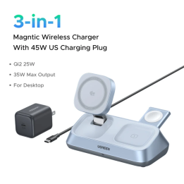 UGREEN Qi2 25 Вт MAX Магнитная подставка для беспроводного зарядного устройства 3 в 1 Зарядка для iPhone 17 Pro Max/AirPods 4 Д