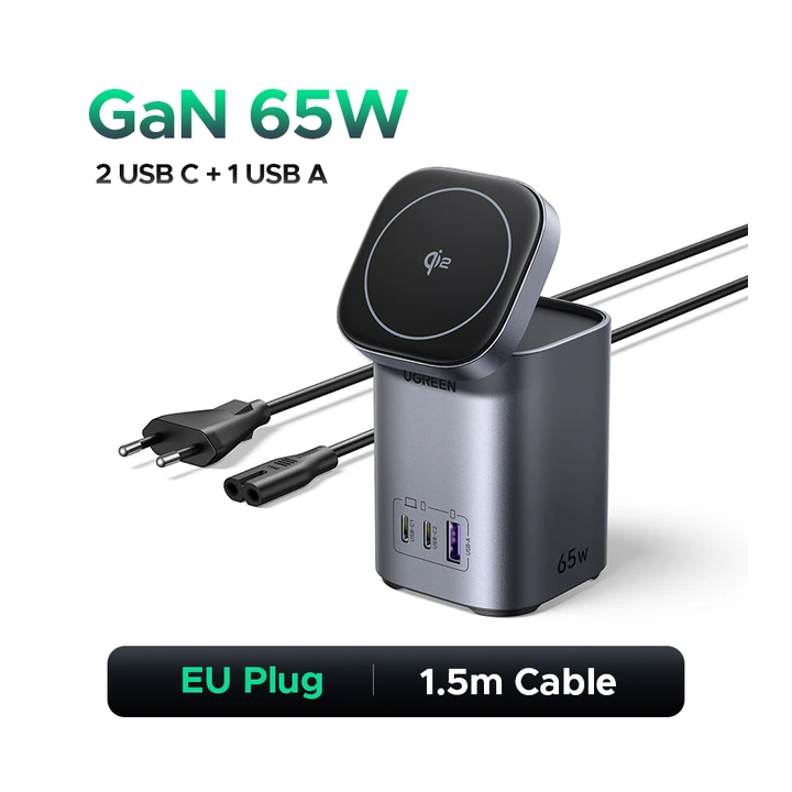 UGREEN GaN 65 Вт Настольное зарядное устройство Qi2 15 Вт Магнитная подставка для беспроводного зарядного устройства для ноутбу