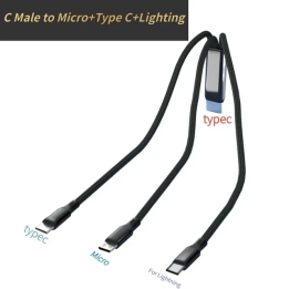 Кабель USB Type-C 3 в 1, USB-C на Type-C, для зарядки iPhone, Samsung, Huawei Mate60, Xiaomi, 3-в-1 Micro USB-C кабель, 0.2 м/1