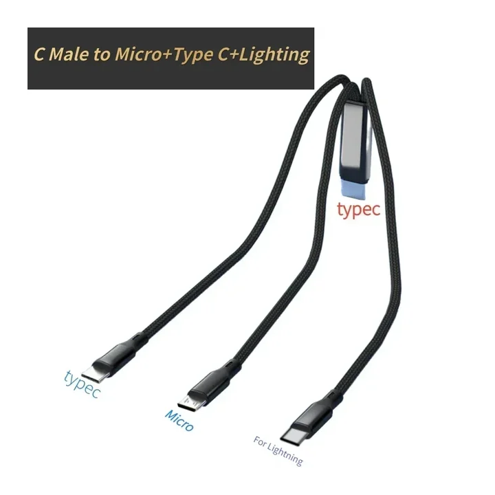 Кабель USB Type-C 3 в 1, USB-C на Type-C, для зарядки iPhone, Samsung, Huawei Mate60, Xiaomi, 3-в-1 Micro USB-C кабель, 0.2 м/1