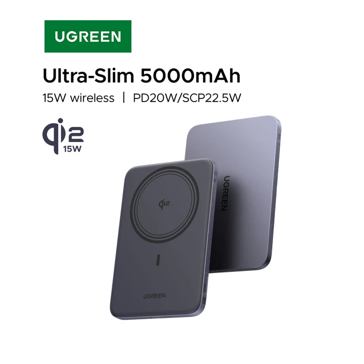 UGREEN Ультратонкий магнитный Power Bank 20W Qi2 15W 5000 мАч для быстрой беспроводной зарядки Magsafe для iPhone 17 Pro Серия 