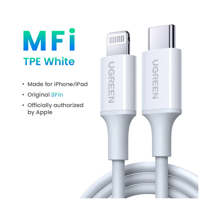 Кабель UGREEN MFi PD20W с USB C на Lightning, быстрая зарядка для iPhone 14 13 12 Pro Max, iPad, кабель для передачи данных тел