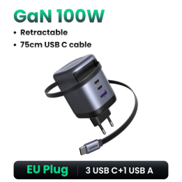 【РОВСПРОДАЖА】UGREEN Зарядное устройство GaN 100 Вт/65 Вт/45 Вт с выдвижным кабелем USB C для ноутбука Macbook Pro iPad Tablet i