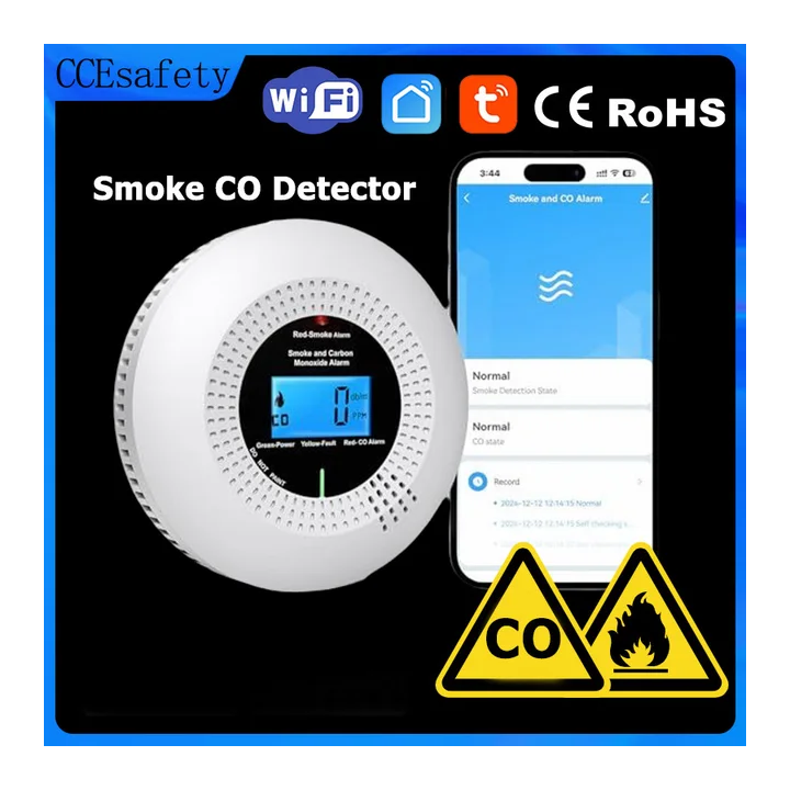 CCEsafety Wifi Tuya Детектор дыма и угарного газа 10-летний датчик