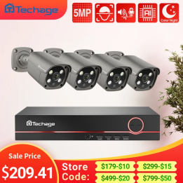 Techage 8-канальный сетевой видеорегистратор с 4 IP-камерами 5МП