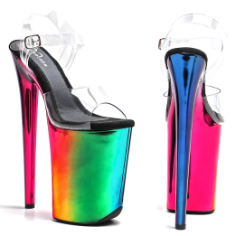 Leecabe 23CM / 9inches Clear PVC Upper  fashion colorful electroplate Platform High Heels Sandals Pole Dance shoes