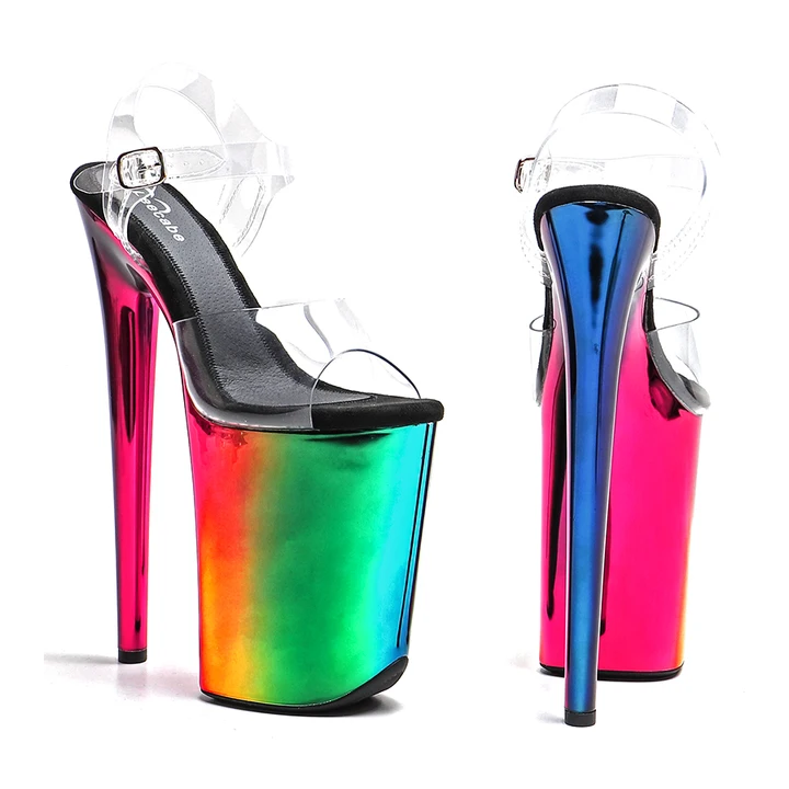 Leecabe 23CM / 9inches Clear PVC Upper  fashion colorful electroplate Platform High Heels Sandals Pole Dance shoes