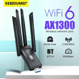 KEBIDU Wi-Fi адаптер 1300 Мбит/с 2.4G/5Ghz Bluetooth 5.4