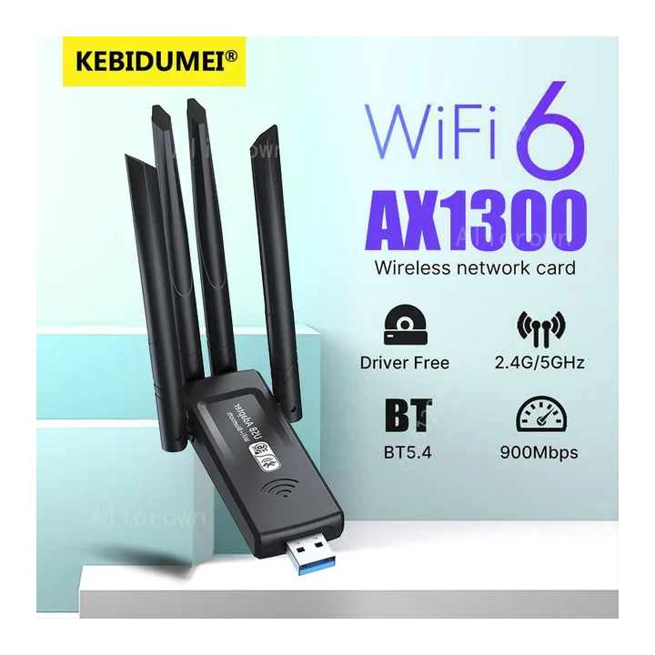 KEBIDU Wi-Fi адаптер 1300 Мбит/с 2.4G/5Ghz Bluetooth 5.4