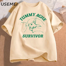 Футболка Tummy Ache Survivor для мужчин и женщин, забавная футболка с надписью Ache, хлопковые футболки, мужская одежда, эстети