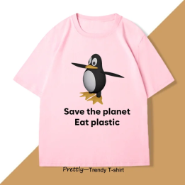 Пластиковые футболки Save The Earth Eat, забавная футболка для любителей пингвинов, футболка с короткими рукавами, повседневная