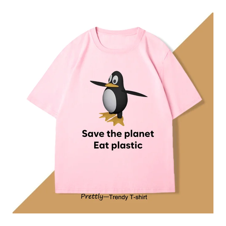 Пластиковые футболки Save The Earth Eat, забавная футболка для любителей пингвинов, футболка с короткими рукавами, повседневная