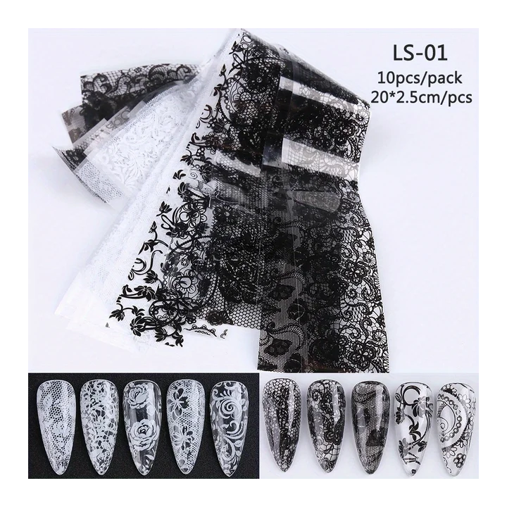 Набор переводных наклеек для ногтей "Lace Floral", 10 листов