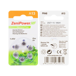 Аккумуляторы для слуховых аппаратов Zenipower A13 13A 13 P13 PR48 60 шт.