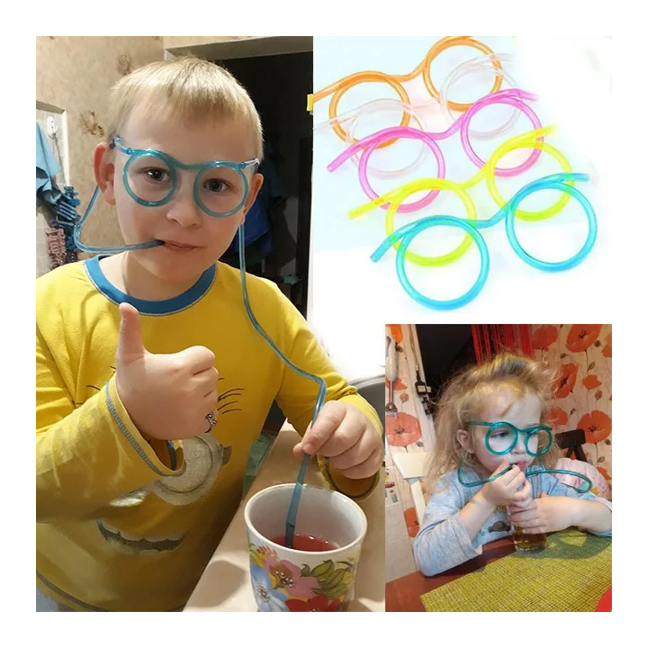 1PCS Novelty Gags Practical Jokes Fun Soft Plastic Straw Funny Glasses Drinking Toys Party Joke Kids Baby Birthday Party Toys