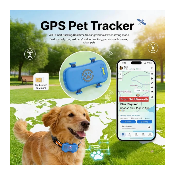 GPS-трекер для домашних животных 4G для собак и кошек со встроенной SIM-картой, отслеживанием в реальном времени, определением 
