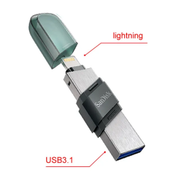 Флеш-накопитель SanDisk IXpand USB3.0/USB3.1 2-в-1 с разъемами Lightning и USB Type-A для iPhone/iPad