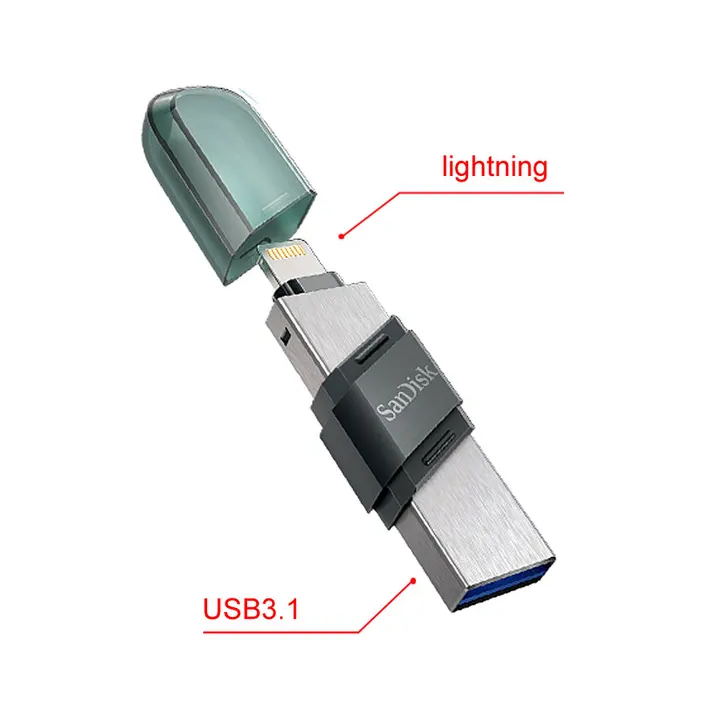 Флеш-накопитель SanDisk IXpand USB3.0/USB3.1 2-в-1 с разъемами Lightning и USB Type-A для iPhone/iPad