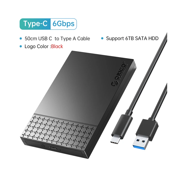 Корпус для жесткого диска ORICO SATA-USB3.0, 2,5-дюймовый корпус для внешнего жесткого диска типа C для корпуса SSD/HDD 7–9,5 м