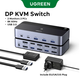 UGREEN DP KVM-переключатель 2 монитора 2 ПК USB 3.0
