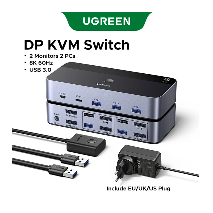 UGREEN DP KVM-переключатель 2 монитора 2 ПК USB 3.0