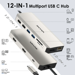 WAVLINK USB C концентратор тройной монитор 12-в-1 док-станция для ноутбука многопортовый адаптер с двойным 4K HDMI для MacBook/