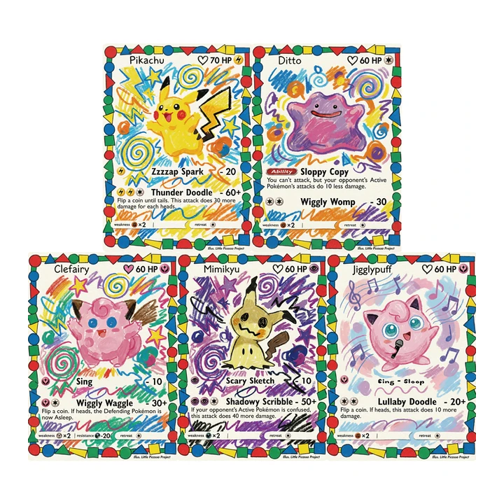 5 шт. Коллекционные карты Pokemon Potdemiel  Ditto, Clefairy, Jigglypuff, Mimikyu