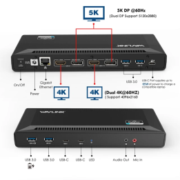 Док-станция WAVLINK Ultra HD Type-C с двойной 4K и гигабитным Ethernet мощностью 65 Вт, аудио и микрофоном для ноутбуков с ОС W