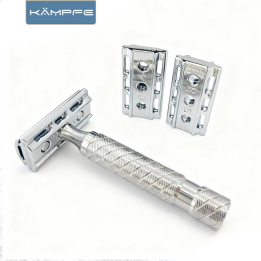 Бритва KAMPFE CNC с ручкой из нержавеющей стали, безопасная, ручная, с 3 сменными основаниями, для мужского бритья, с двойным л
