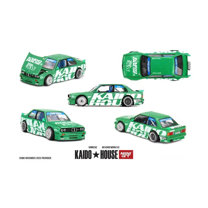 Модель автомобиля Kaido House x MINI GT 1:64 AE86 Sprinter Trueno / M3 Kaido Works зелёный