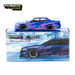 Модель автомобиля Tarmac Works VERTEX Toyota Mark II JZX100  синего цвета