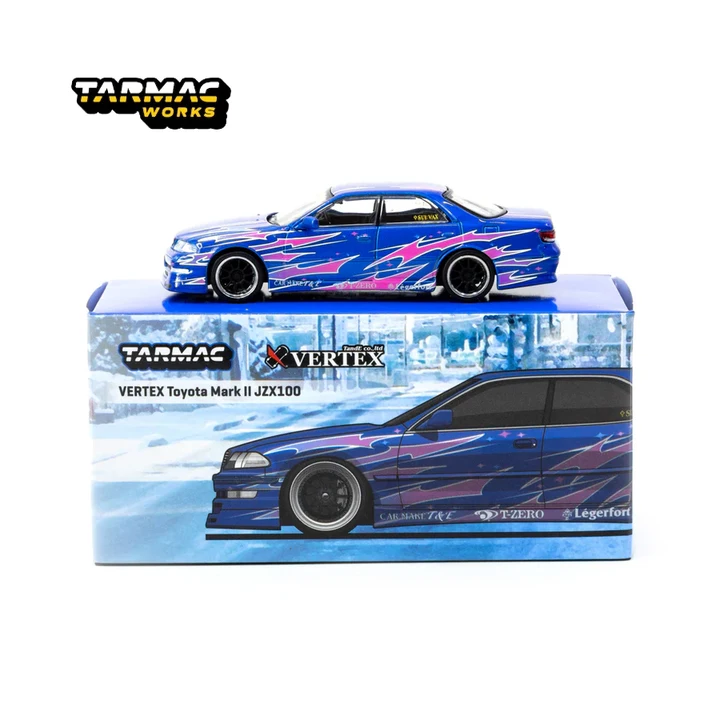 Модель автомобиля Tarmac Works VERTEX Toyota Mark II JZX100  синего цвета
