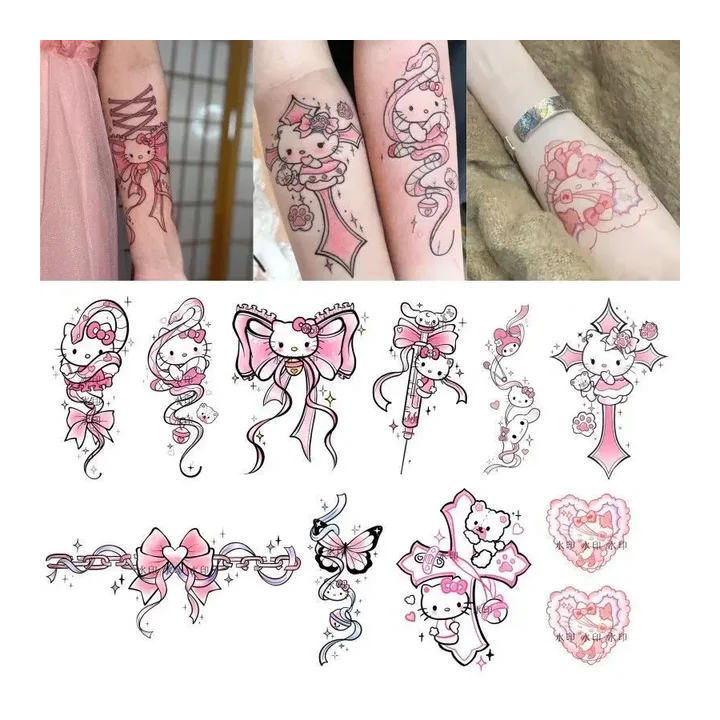 10 шт. милая Hello Kitty цветок рука водонепроницаемая долговечная татуировка наклейка